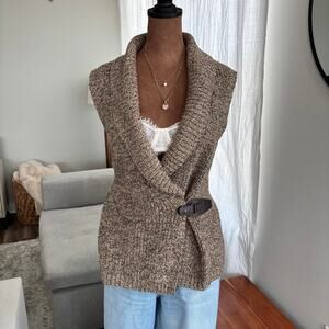 Charter Club Metallic Thread Brown Wrap Sweater Vest Buckle Petite Size Medium